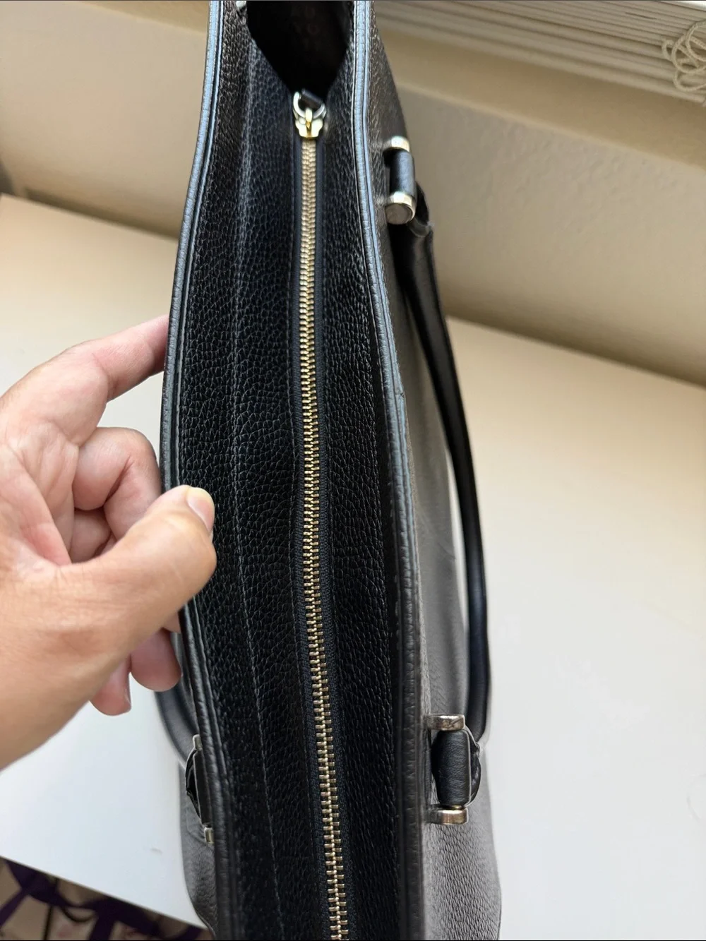 kate spade Black Pebbled Leather Tote with Front Zip Pocket